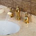 Wovier Gold Polished Waterfall Bathroom Sink Faucet Two Handle Three Hole Vessel Lavatory Faucet Widespread Basin Mixer Tap - B01EJHHPCK